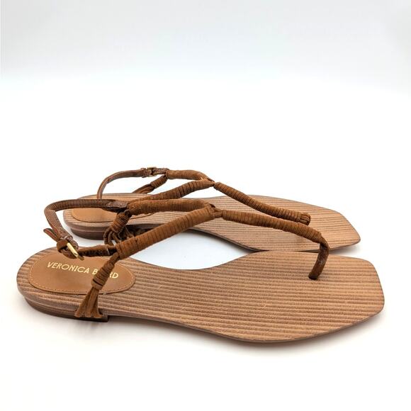 Veronica Beard Amelia Ankle Strap Thong Slingback Sandals Carmel Size US6.5M - Picture 4 of 12